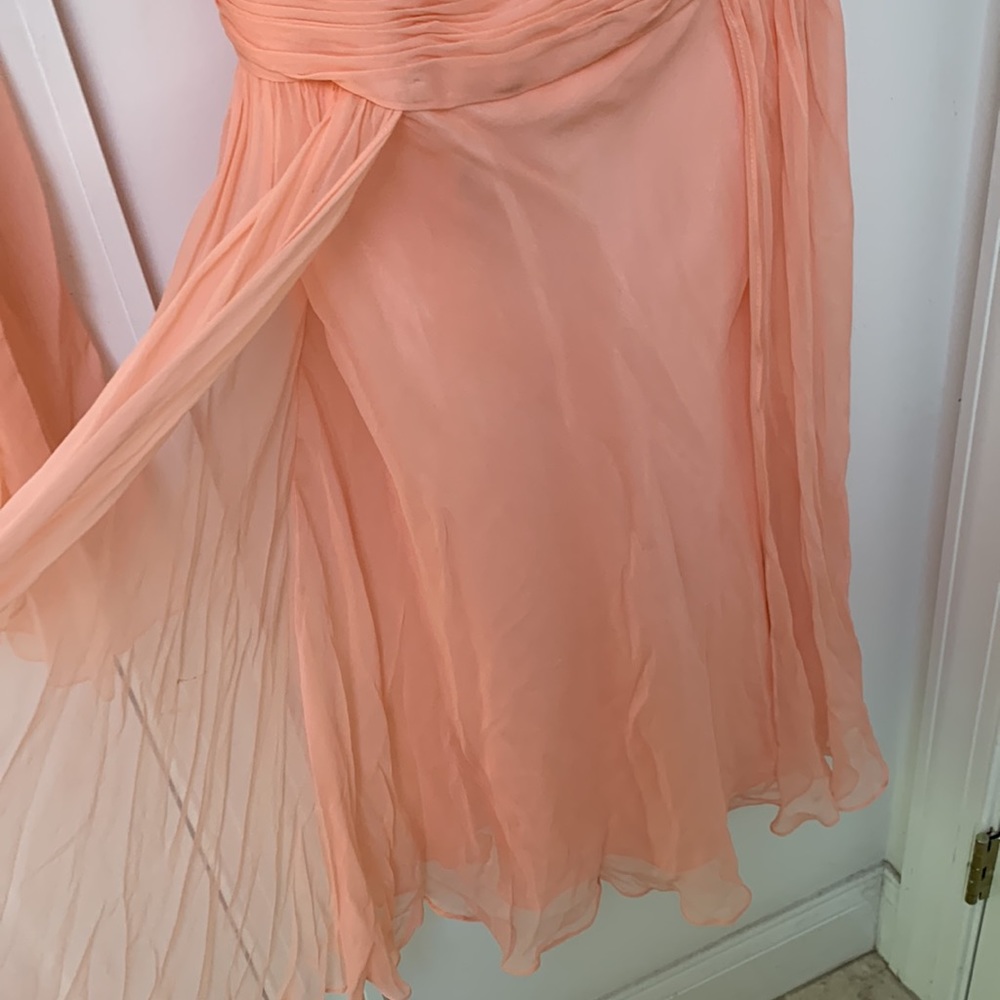 Vintage 100% silk peach chiffon dress. matching chiffon shawl M - Picture 7 of 16